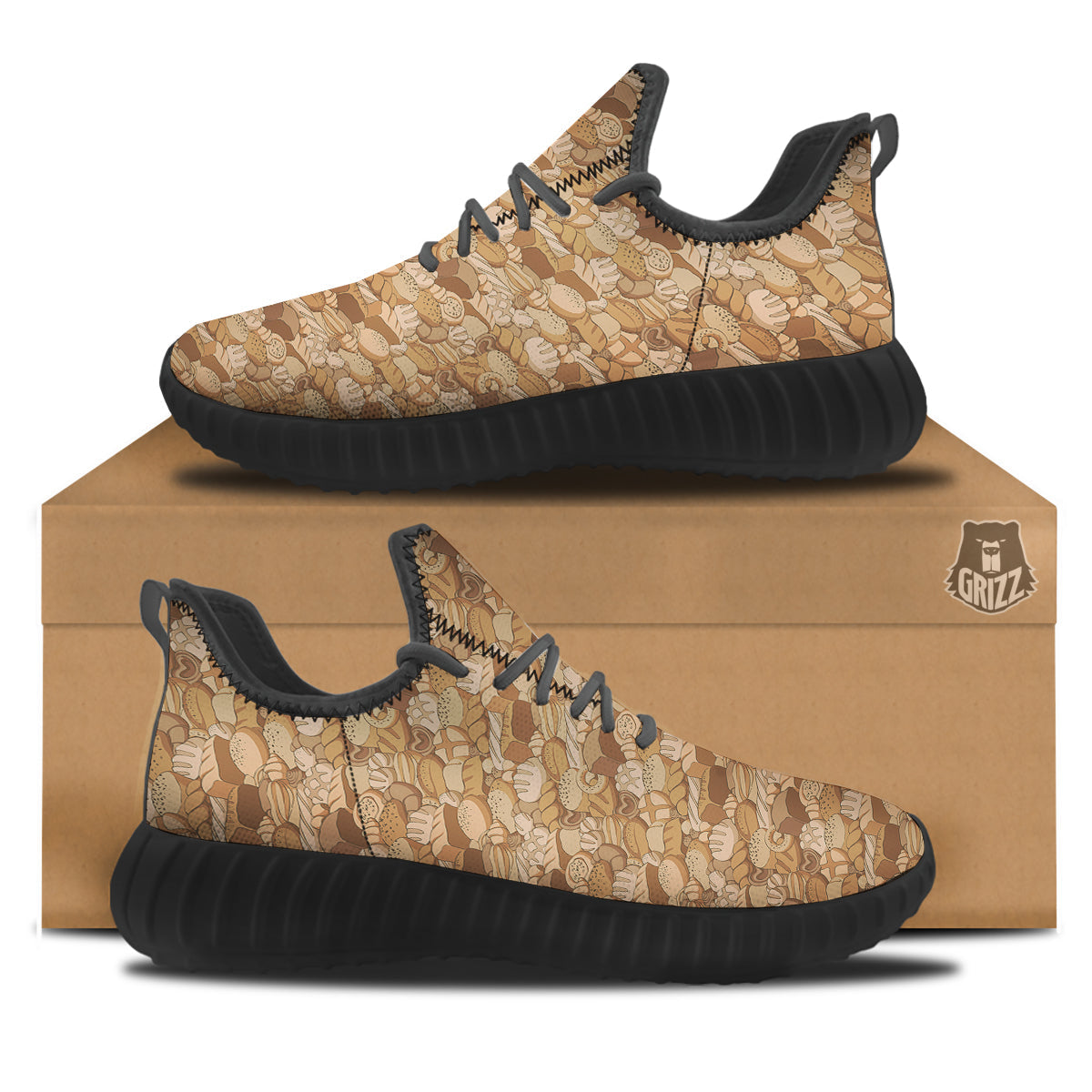 Bakery Bread Vintage Color Print Pattern Black Walking Shoes-grizzshop