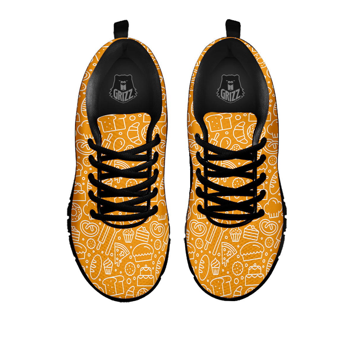 Bakery Yellow Print Pattern Black Sneaker-grizzshop