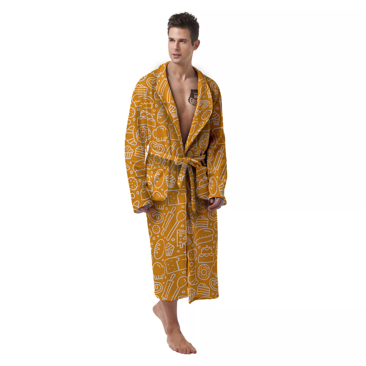 Bakery Yellow Print Pattern Men's Robe-grizzshop