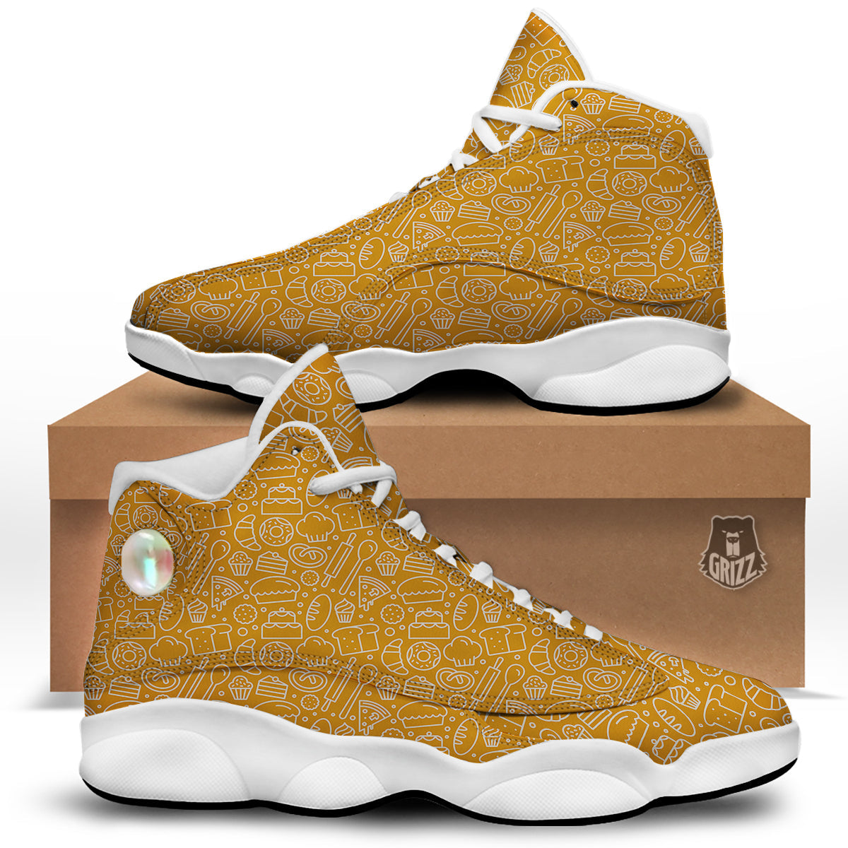 Bakery Yellow Print Pattern White Basketball Shoes-grizzshop