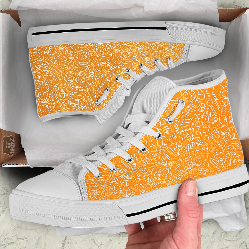 Bakery Yellow Print Pattern White High Top Shoes-grizzshop