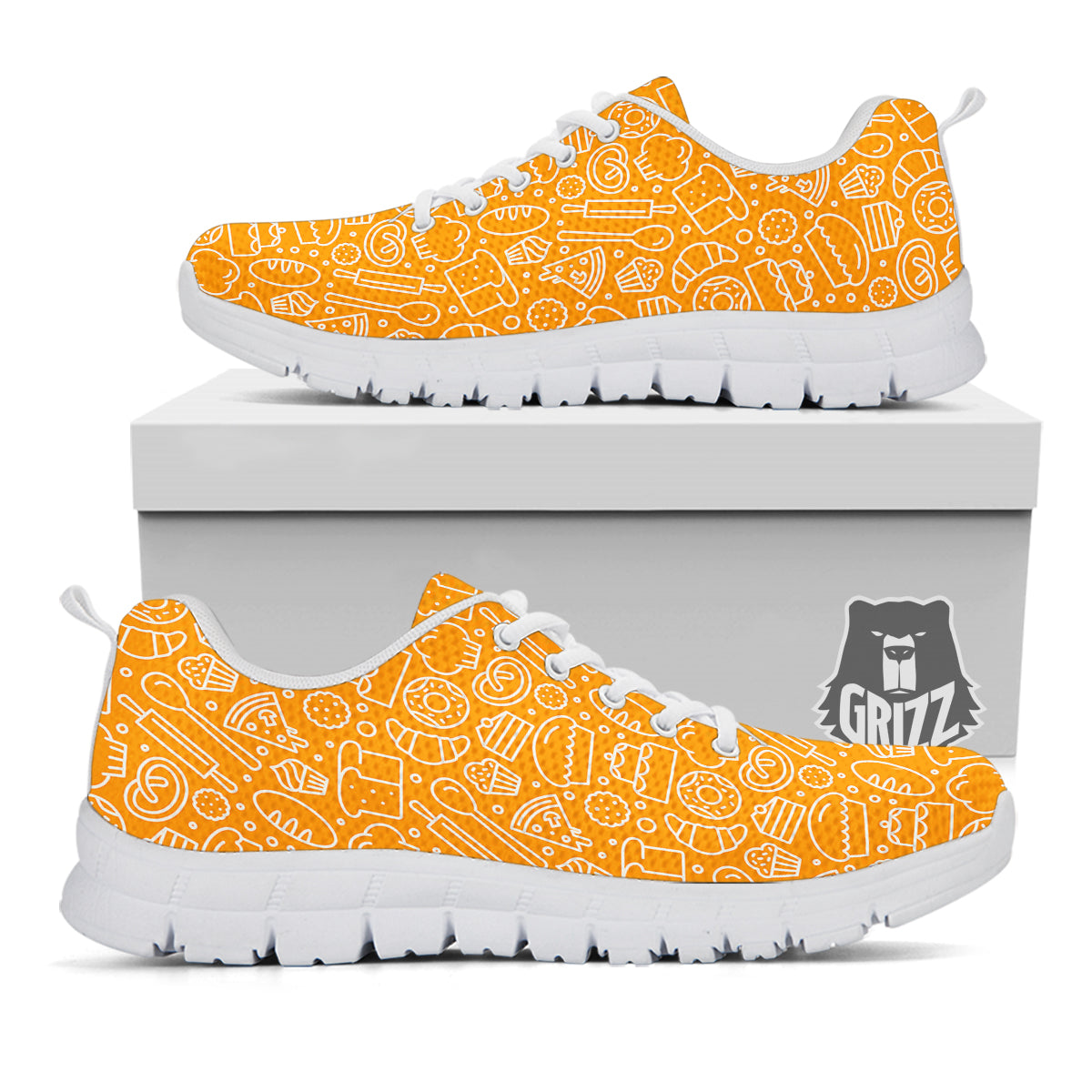 Bakery Yellow Print Pattern White Sneaker-grizzshop