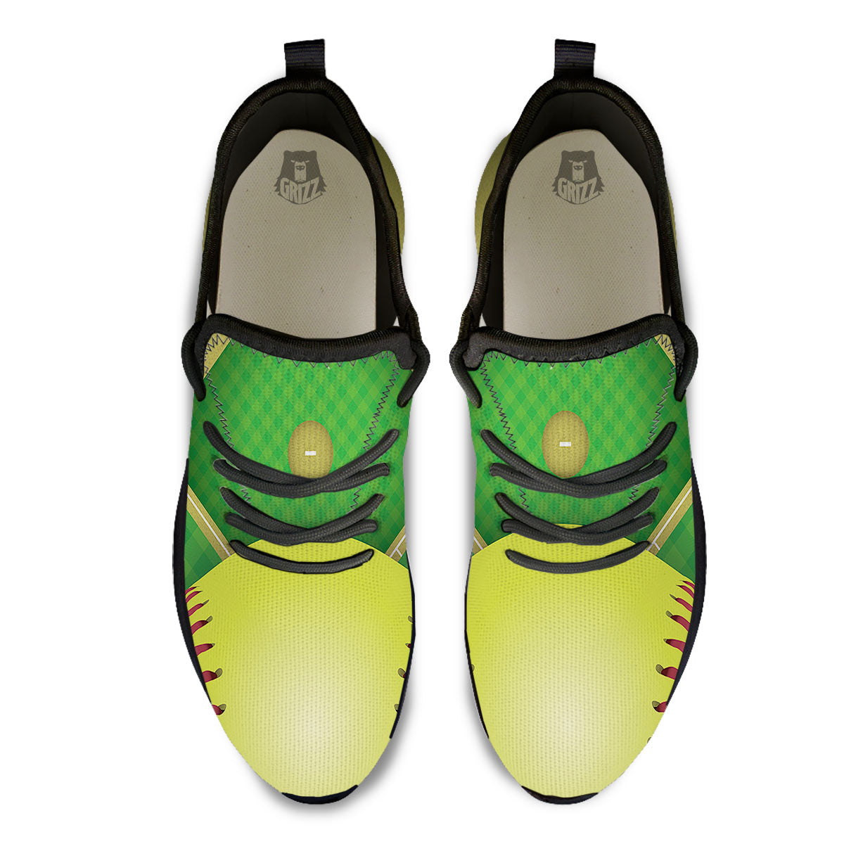 Ball And Softball Field Print Black Athletic Shoes-grizzshop