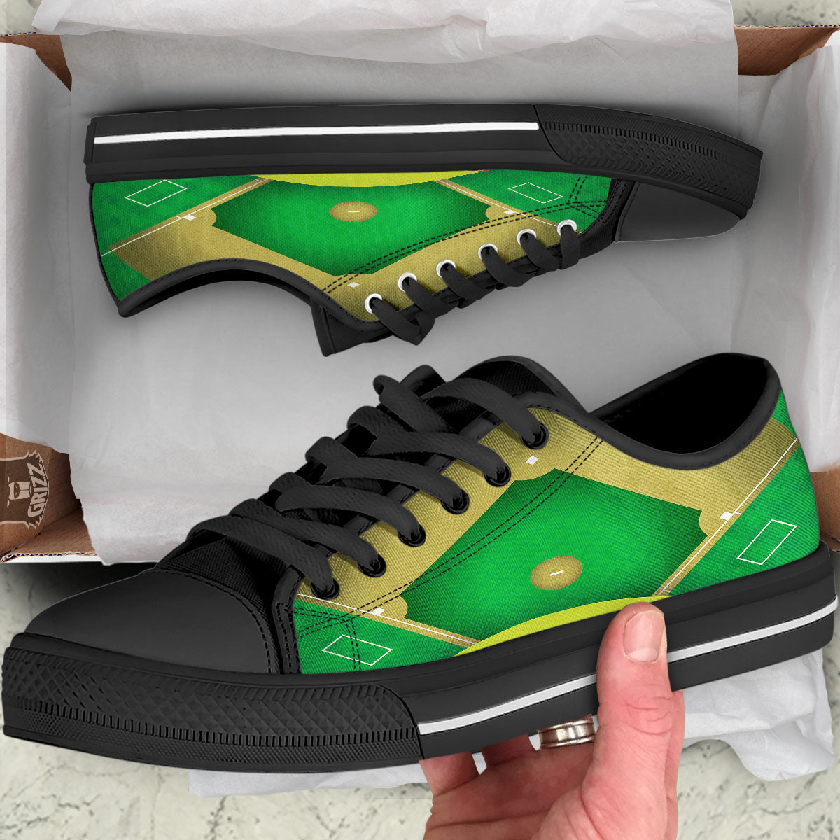 Ball And Softball Field Print Black Low Top Shoes-grizzshop