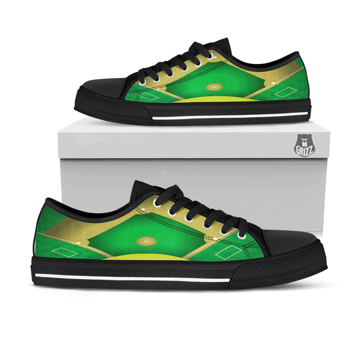 Ball And Softball Field Print Black Low Top Shoes-grizzshop