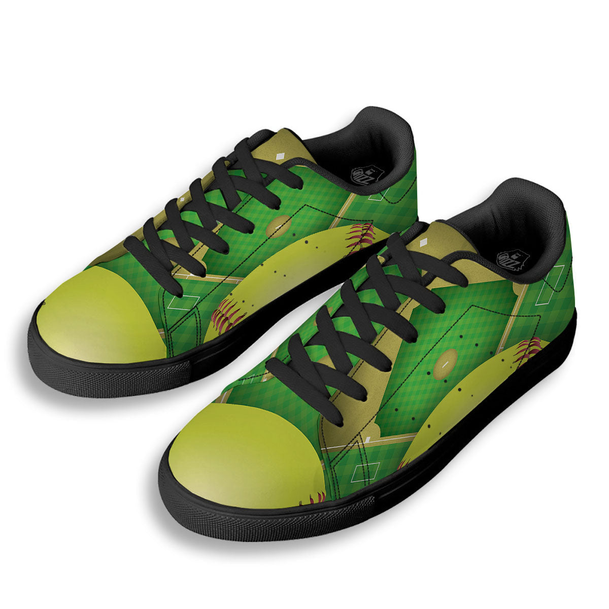 Ball And Softball Field Print Black Low Top Sneakers-grizzshop