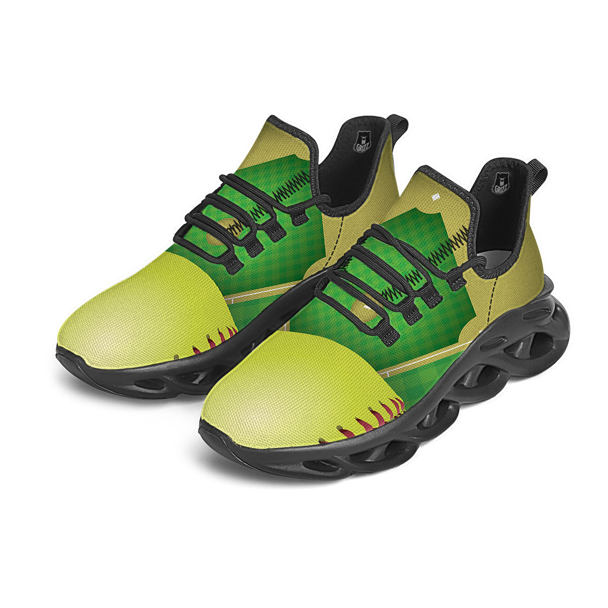 Ball And Softball Field Print Black Running Shoes-grizzshop