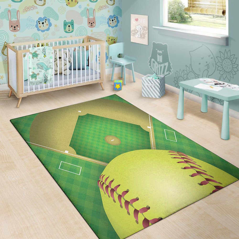 Ball And Softball Field Print Floor Mat-grizzshop