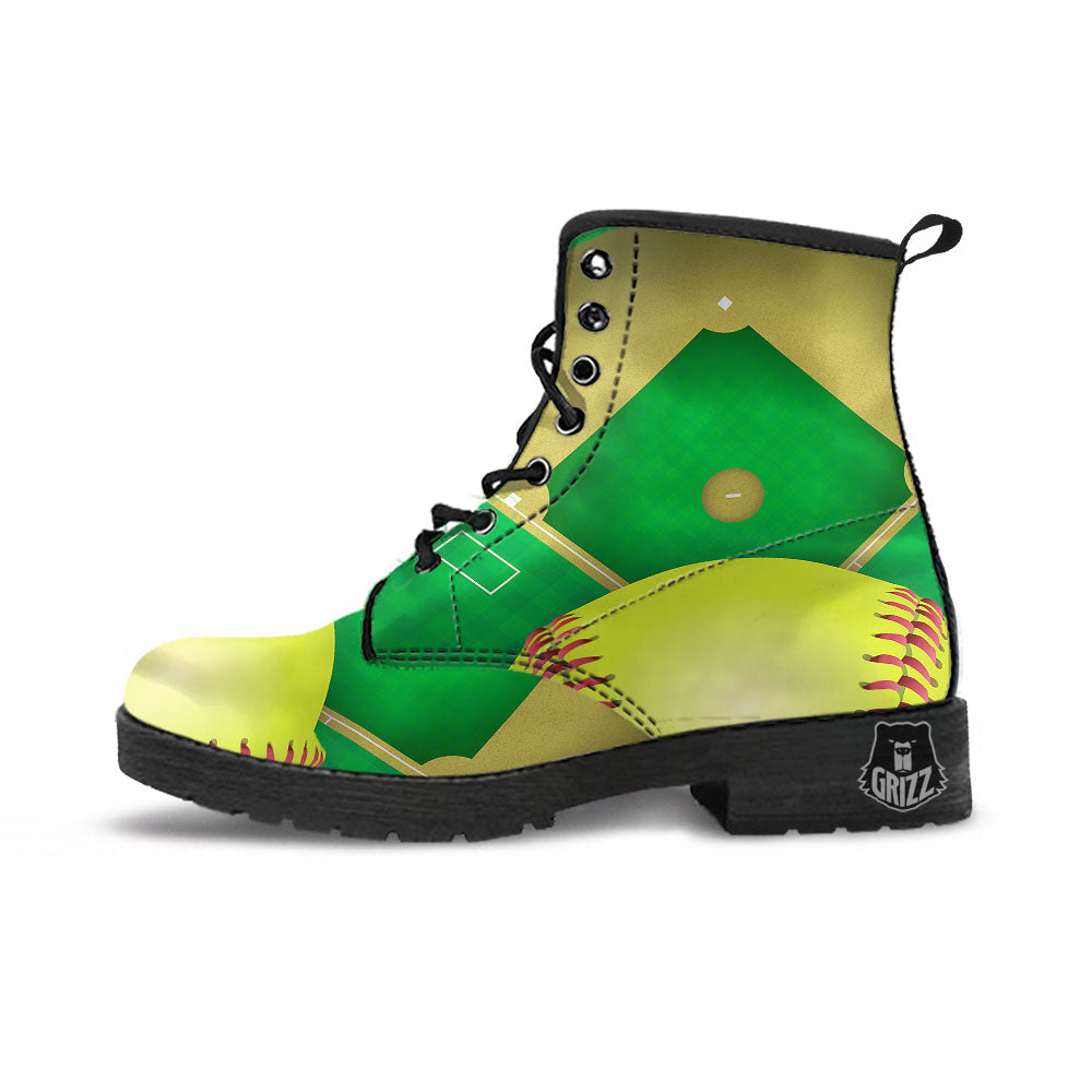 Ball And Softball Field Print Leather Boots-grizzshop