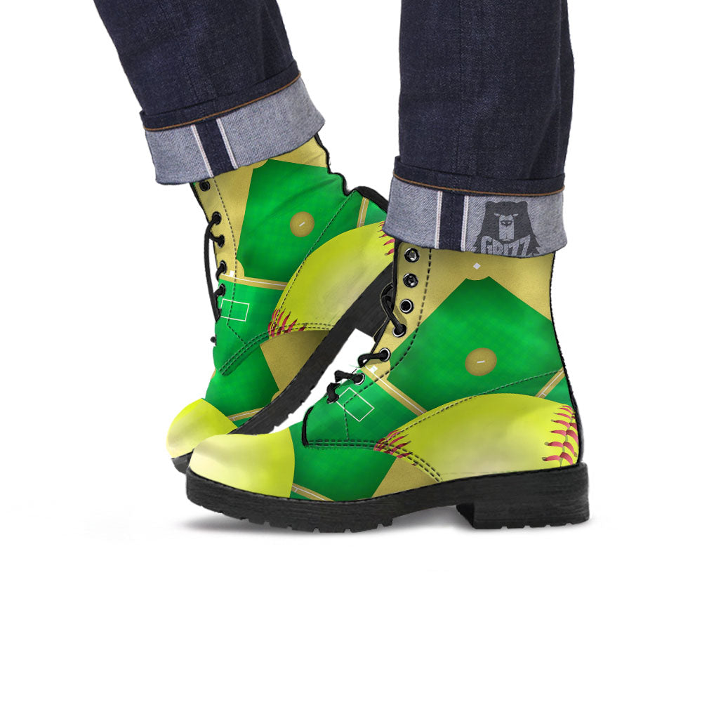 Ball And Softball Field Print Leather Boots-grizzshop