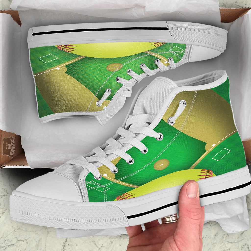 Ball And Softball Field Print White High Top Shoes-grizzshop