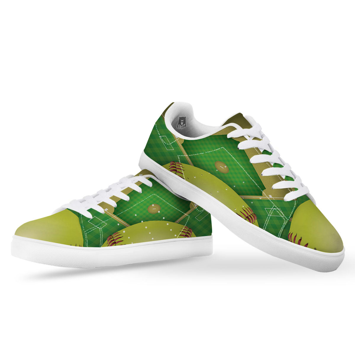 Ball And Softball Field Print White Low Top Sneakers-grizzshop