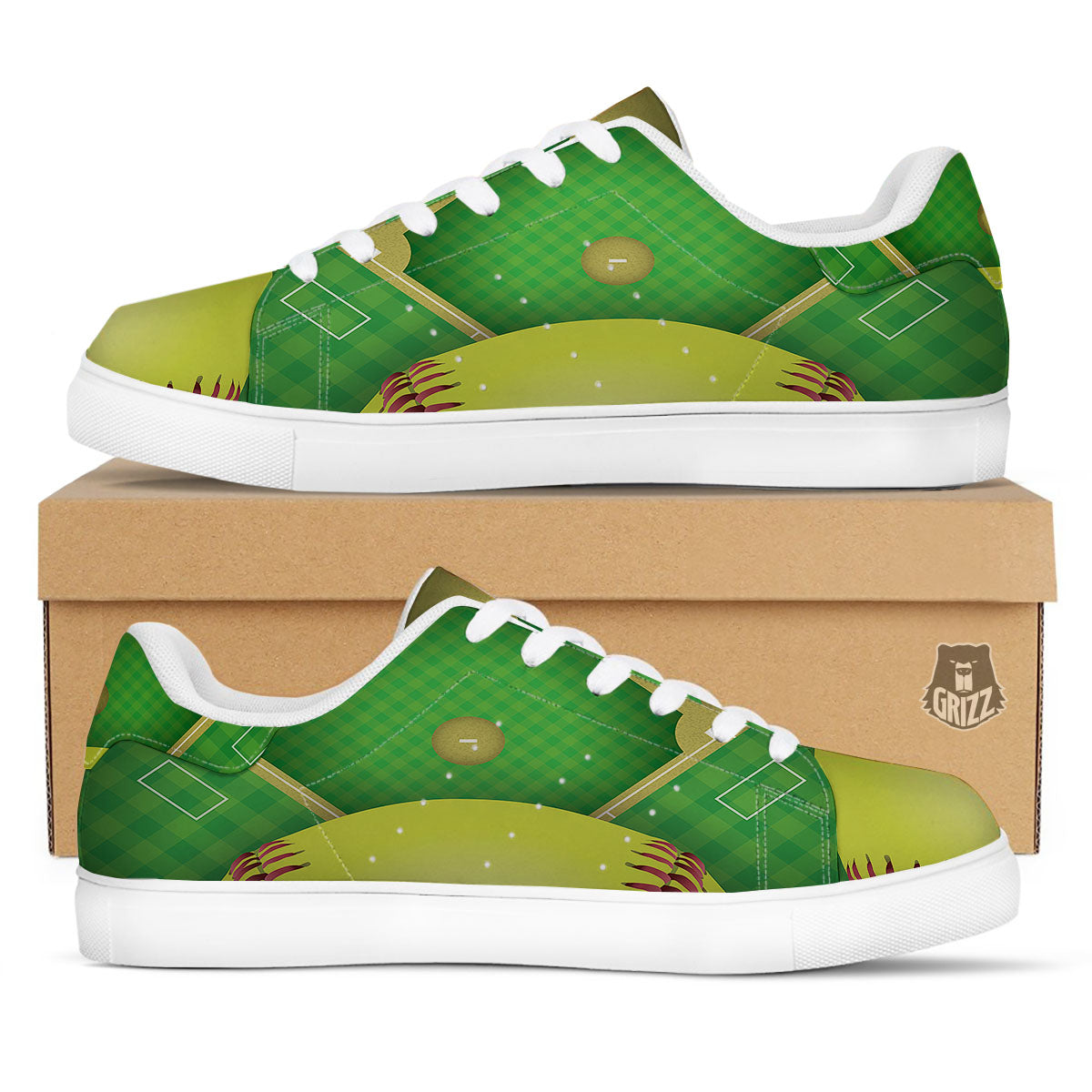 Ball And Softball Field Print White Low Top Sneakers-grizzshop