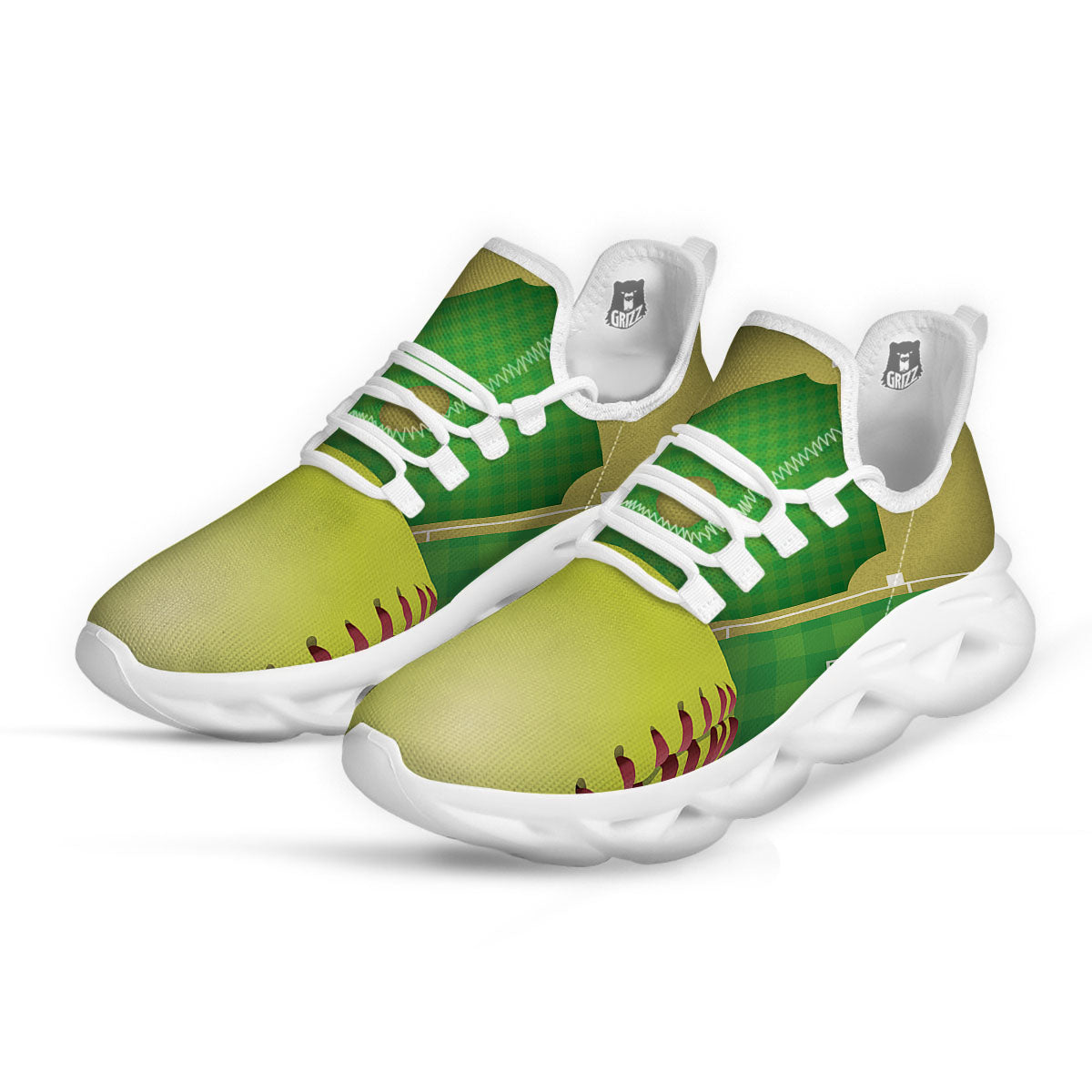Ball And Softball Field Print White Running Shoes-grizzshop