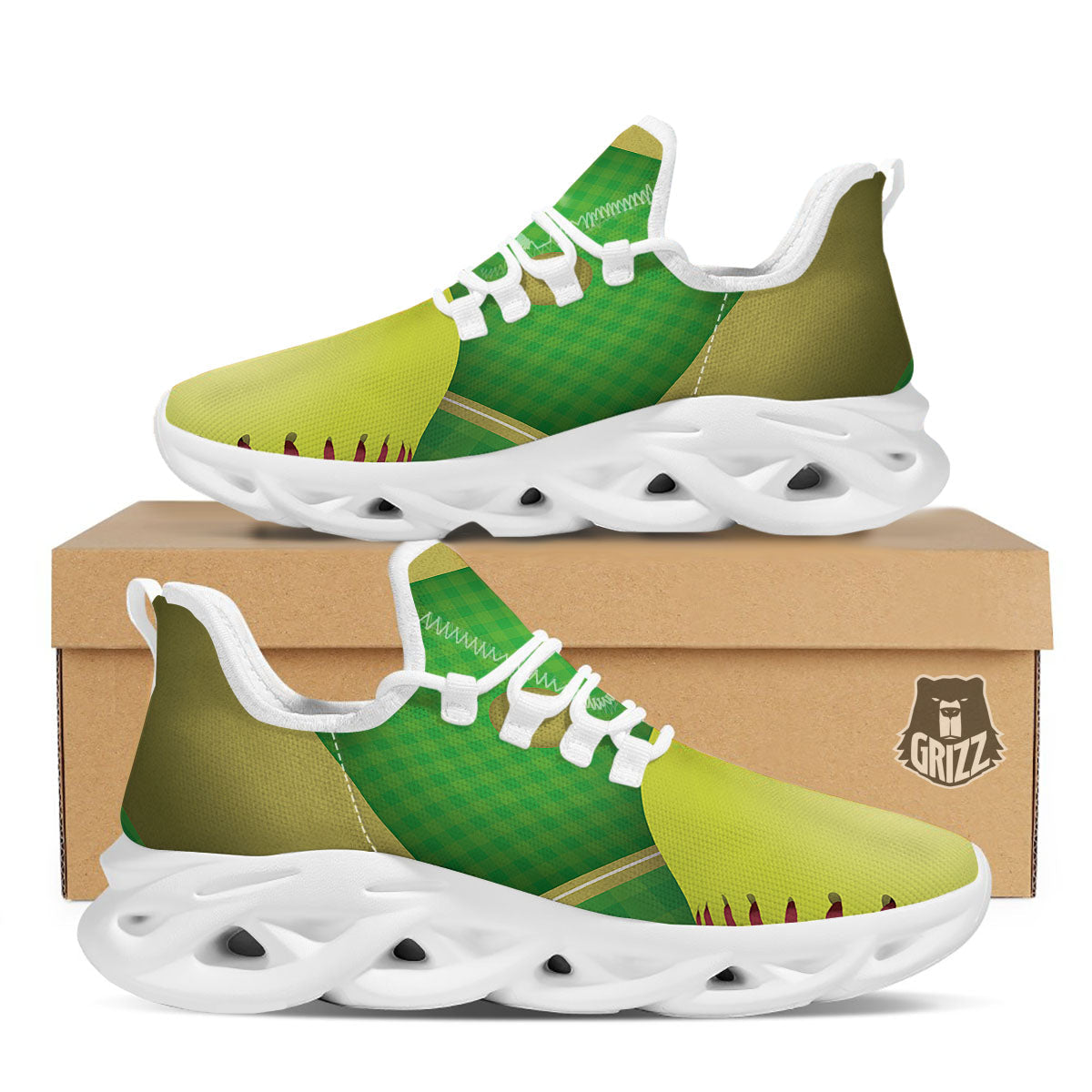 Ball And Softball Field Print White Running Shoes-grizzshop