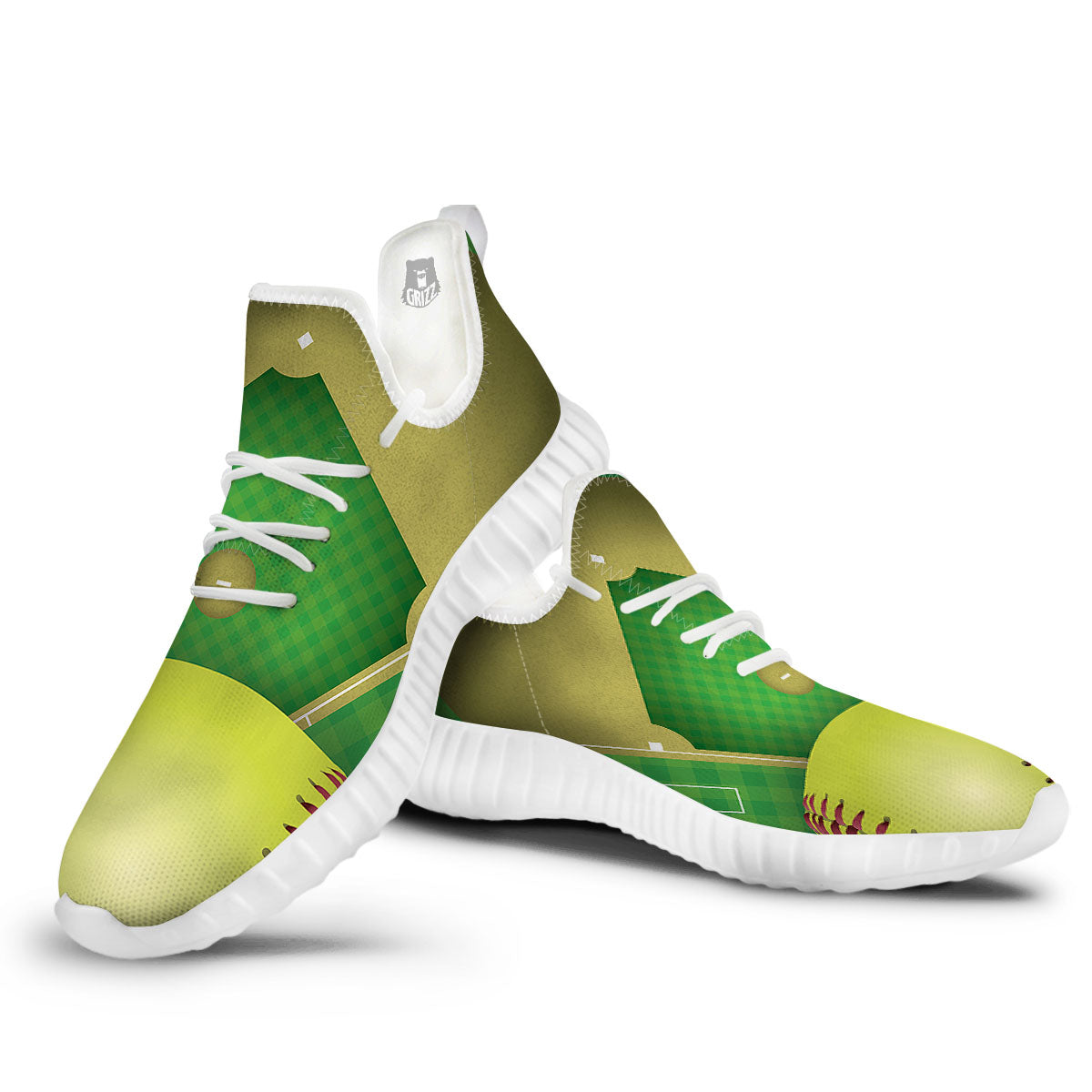 Ball And Softball Field Print White Walking Shoes-grizzshop