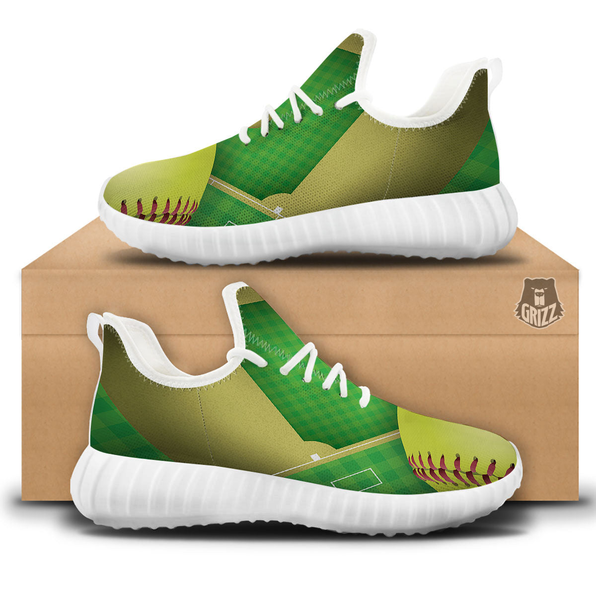 Ball And Softball Field Print White Walking Shoes-grizzshop