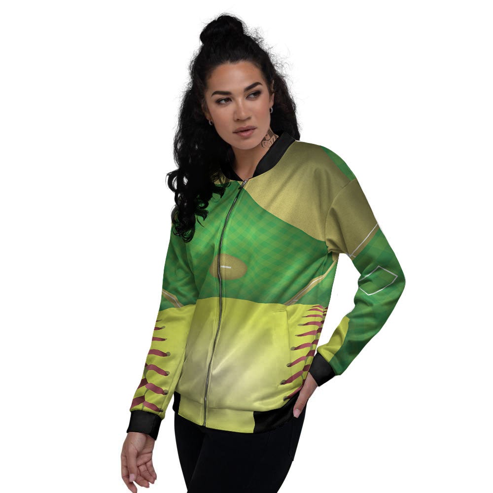 Ball And Softball Field Print Women's Bomber Jacket-grizzshop