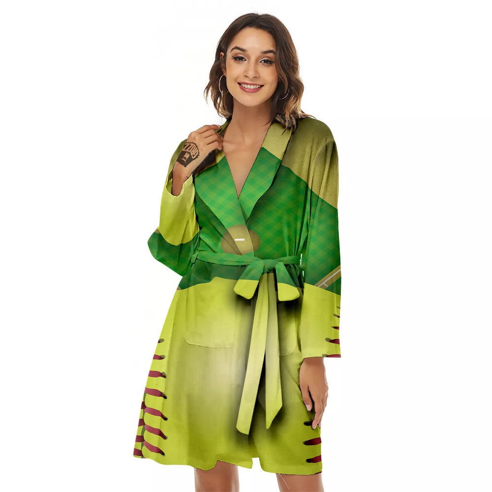 Ball And Softball Field Print Women's Robe-grizzshop