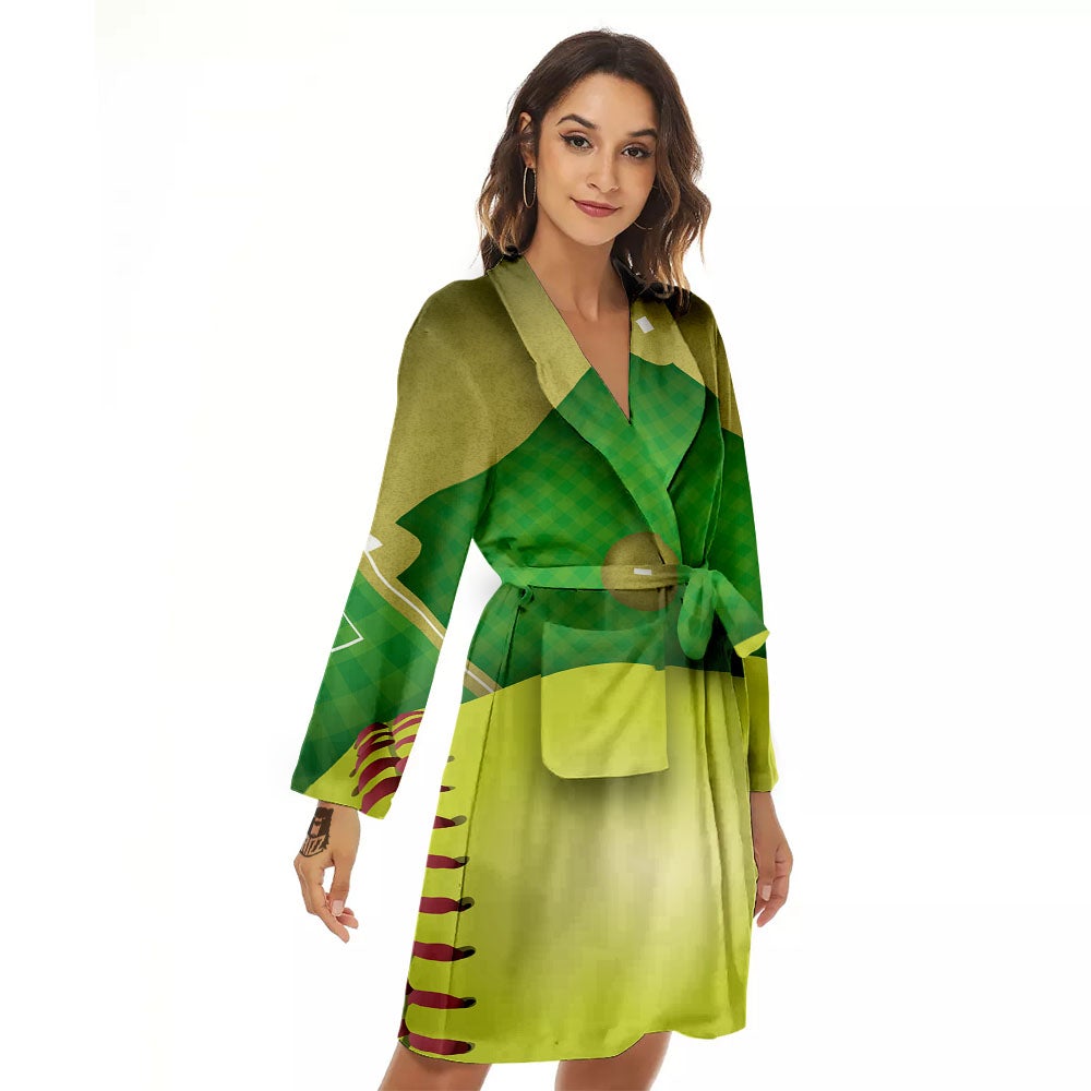 Ball And Softball Field Print Women's Robe-grizzshop