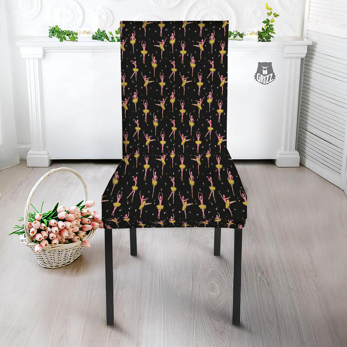 Ballet Dancing Print Pattern Dining Chair Slipcover-grizzshop