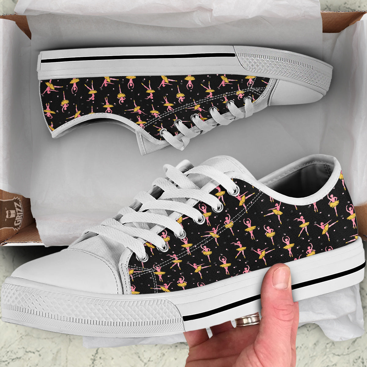 Ballet Dancing Print Pattern White Low Top Shoes-grizzshop