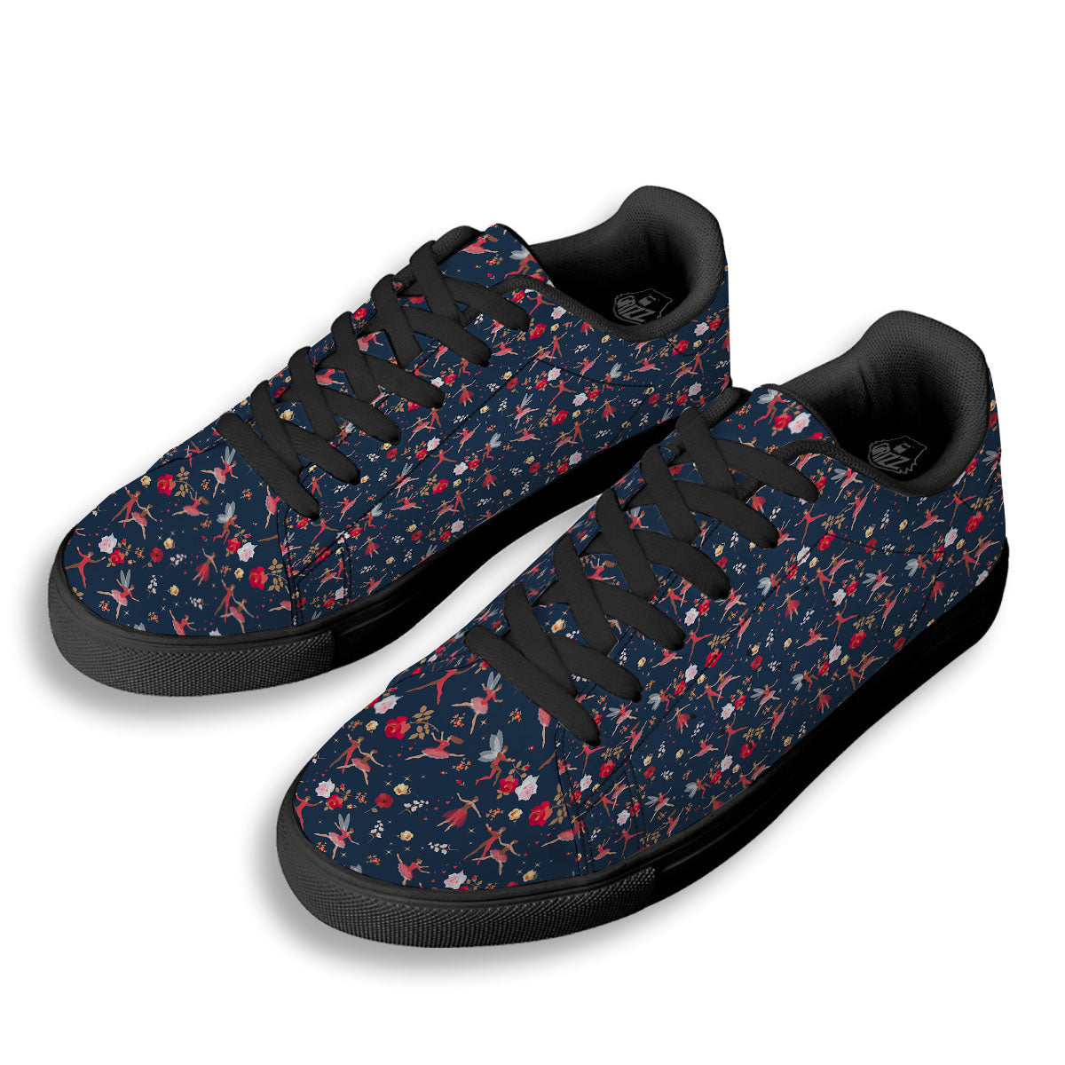 Ballet Floral Print Pattern Black Low Top Sneakers-grizzshop