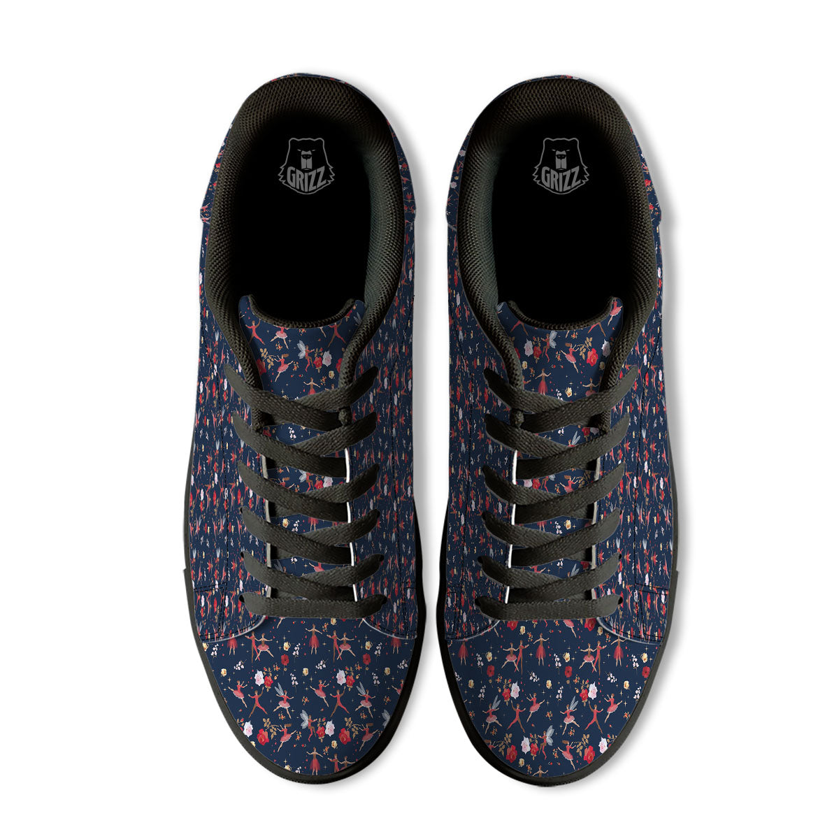 Ballet Floral Print Pattern Black Low Top Sneakers-grizzshop