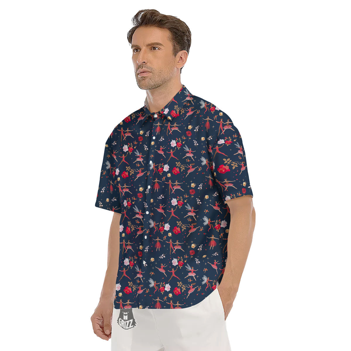 Ballet Floral Print Pattern Men's Short Sleeve Shirts-grizzshop