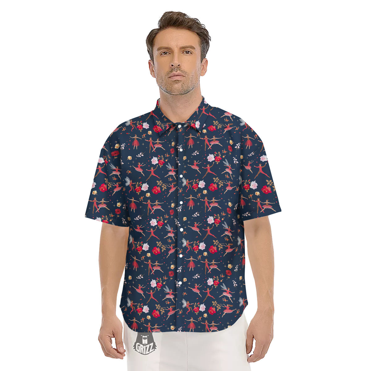 Ballet Floral Print Pattern Men's Short Sleeve Shirts-grizzshop