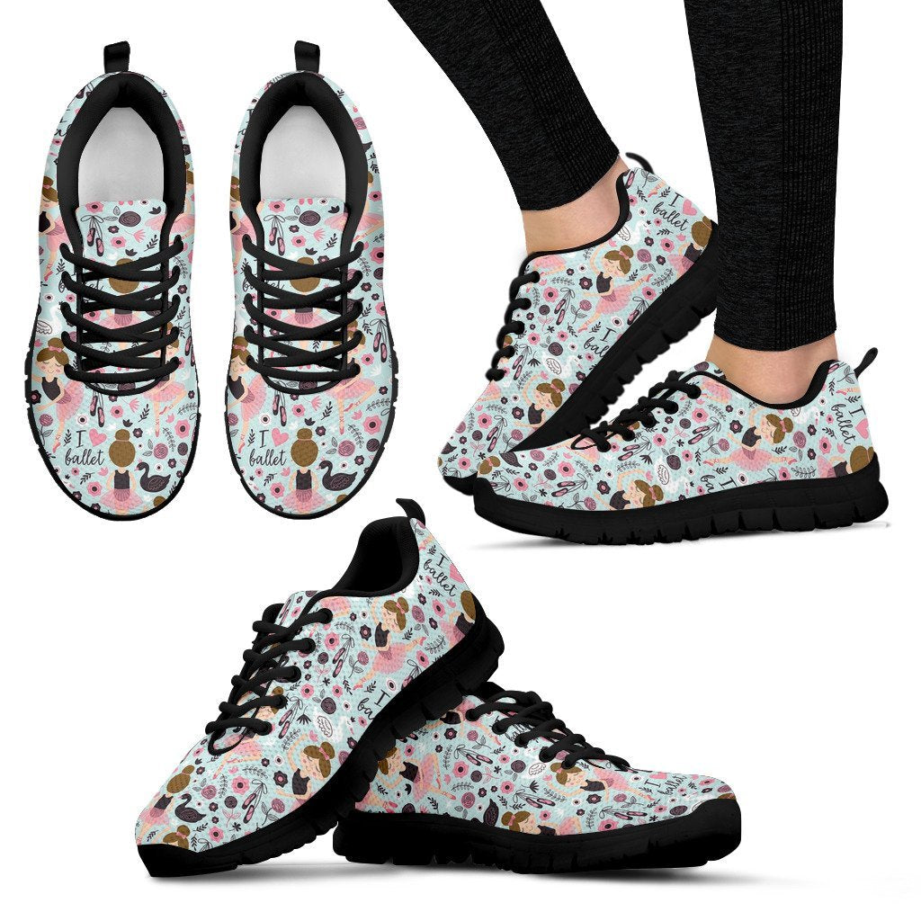 Ballet Girl Pattern Print Black Sneaker Shoes For Men Women-grizzshop