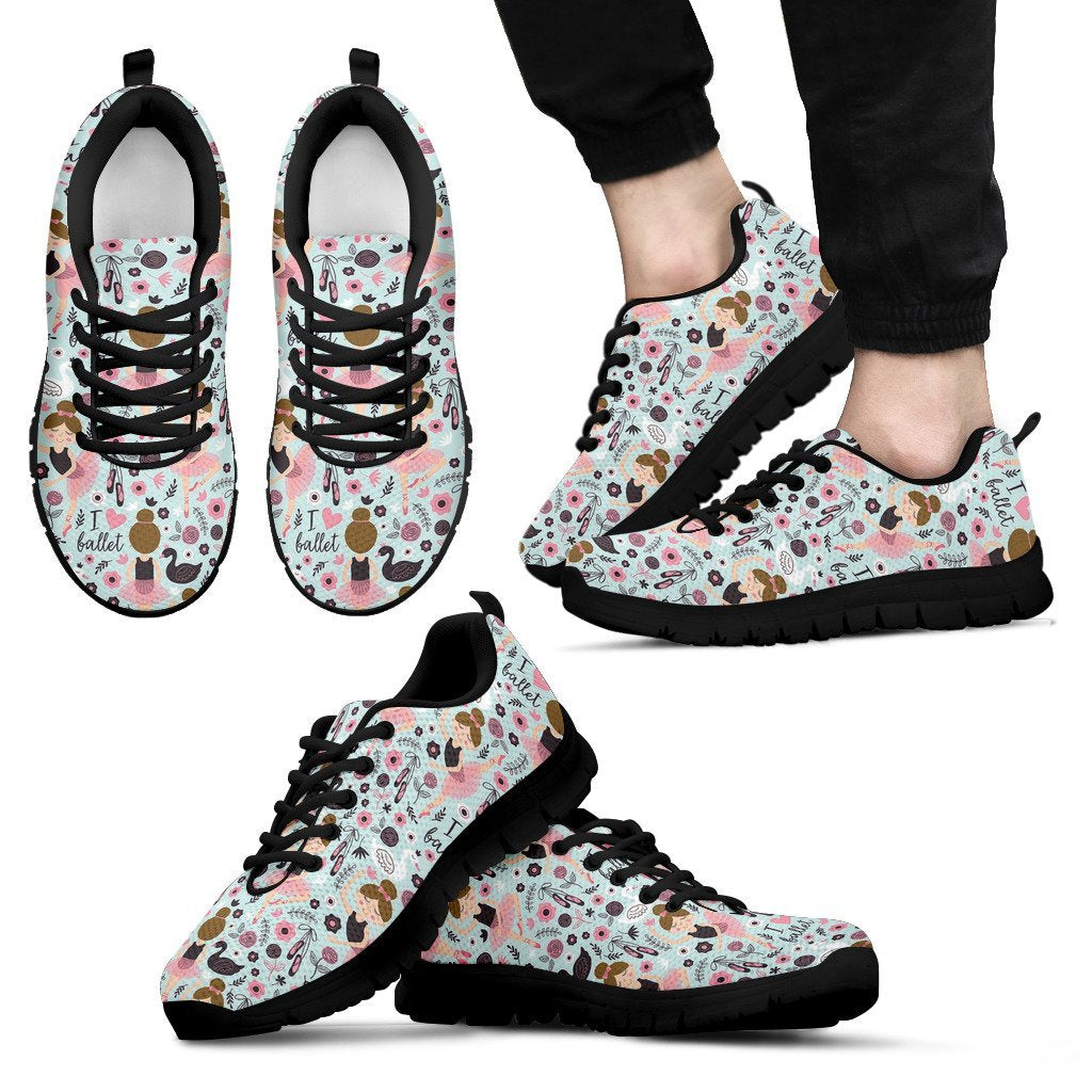 Ballet Girl Pattern Print Black Sneaker Shoes For Men Women-grizzshop