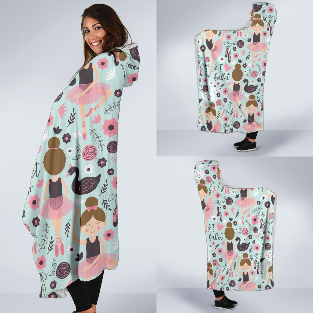 Ballet Girl Pattern Print Hooded Blanket-grizzshop