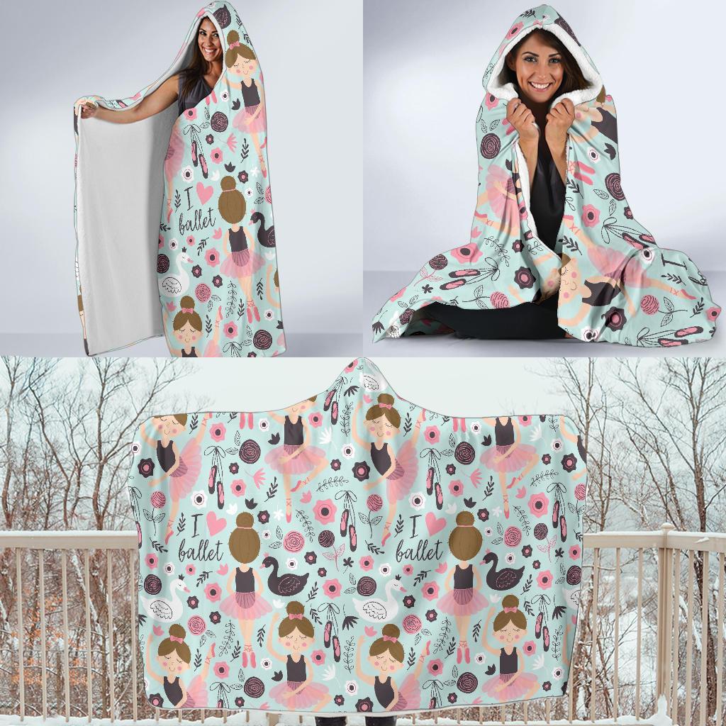 Ballet Girl Pattern Print Hooded Blanket-grizzshop