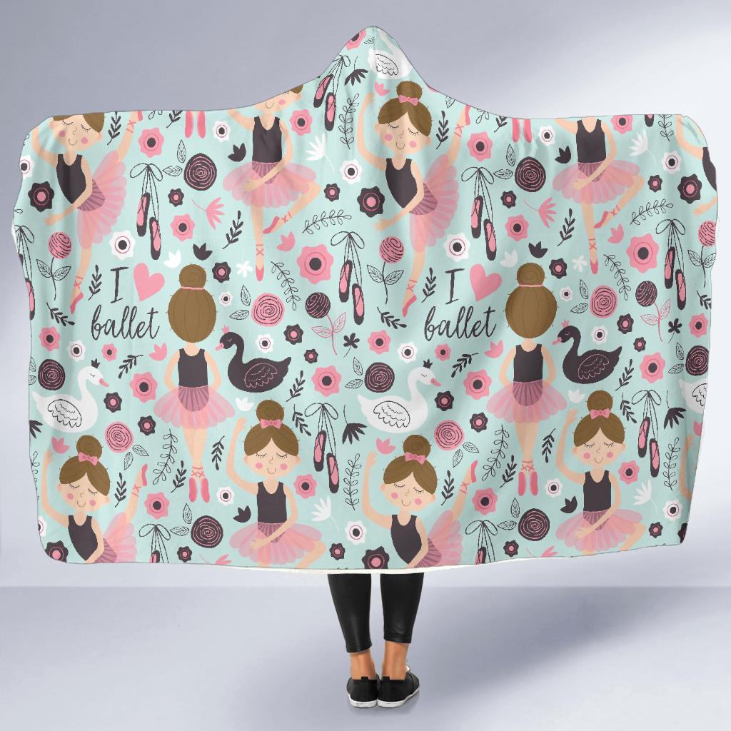 Ballet Girl Pattern Print Hooded Blanket-grizzshop