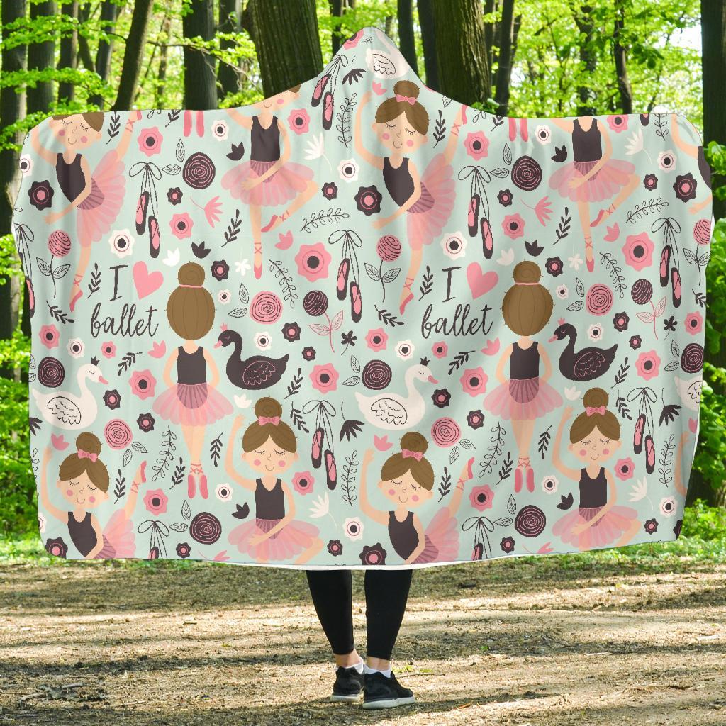 Ballet Girl Pattern Print Hooded Blanket-grizzshop