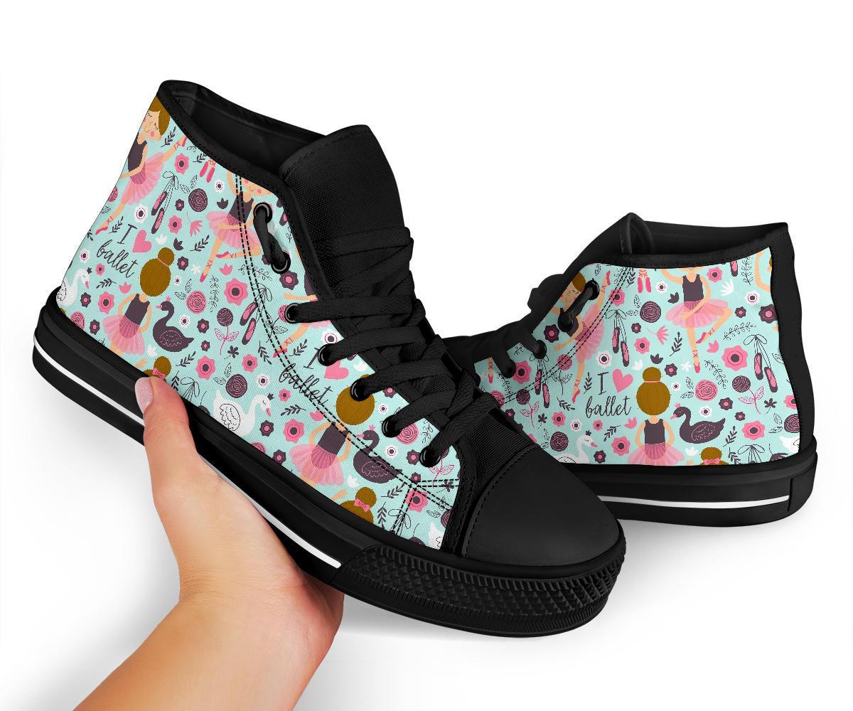 Ballet Girl Pattern Print Men Women's High Top Shoes-grizzshop