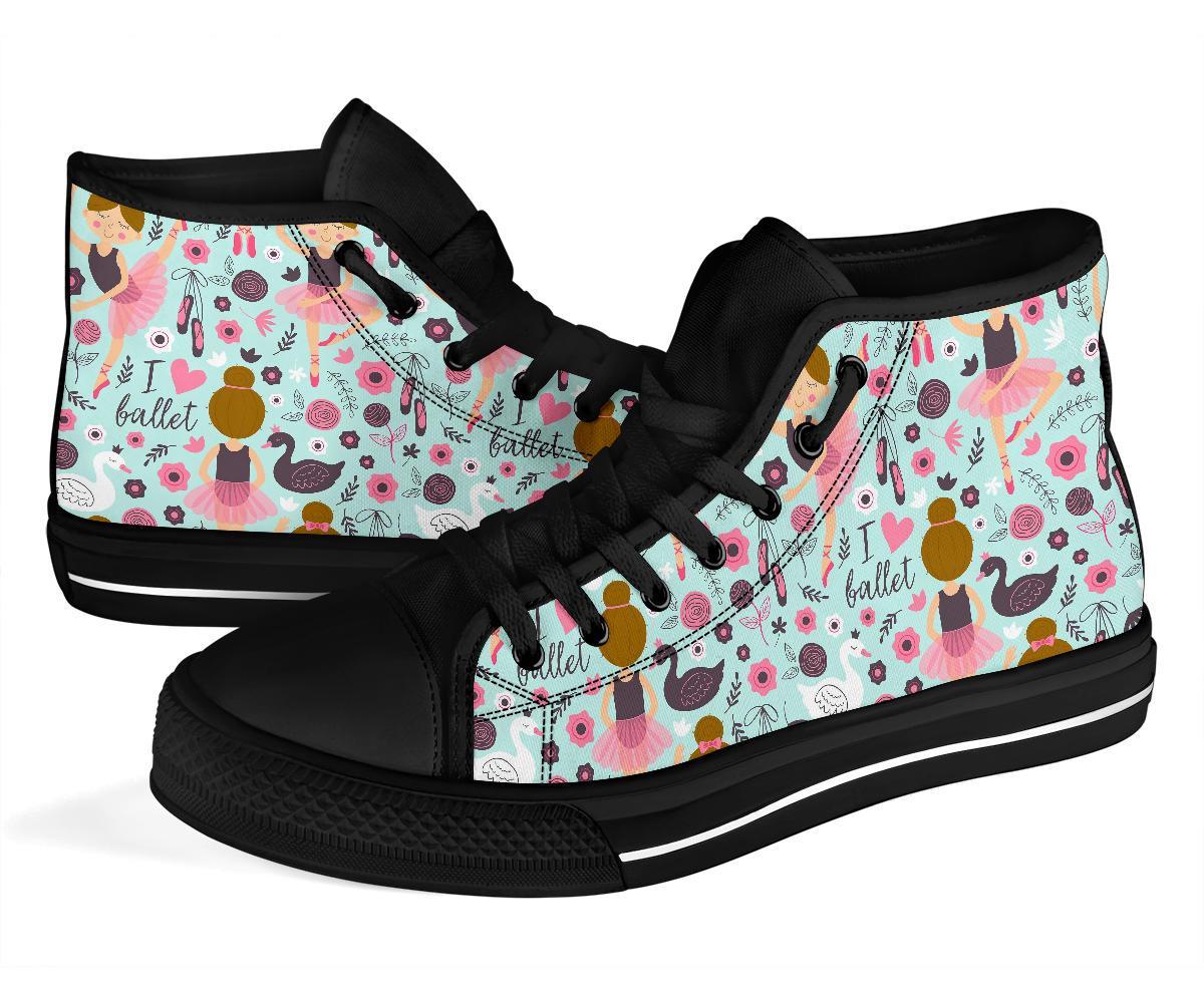 Ballet Girl Pattern Print Men Women's High Top Shoes-grizzshop