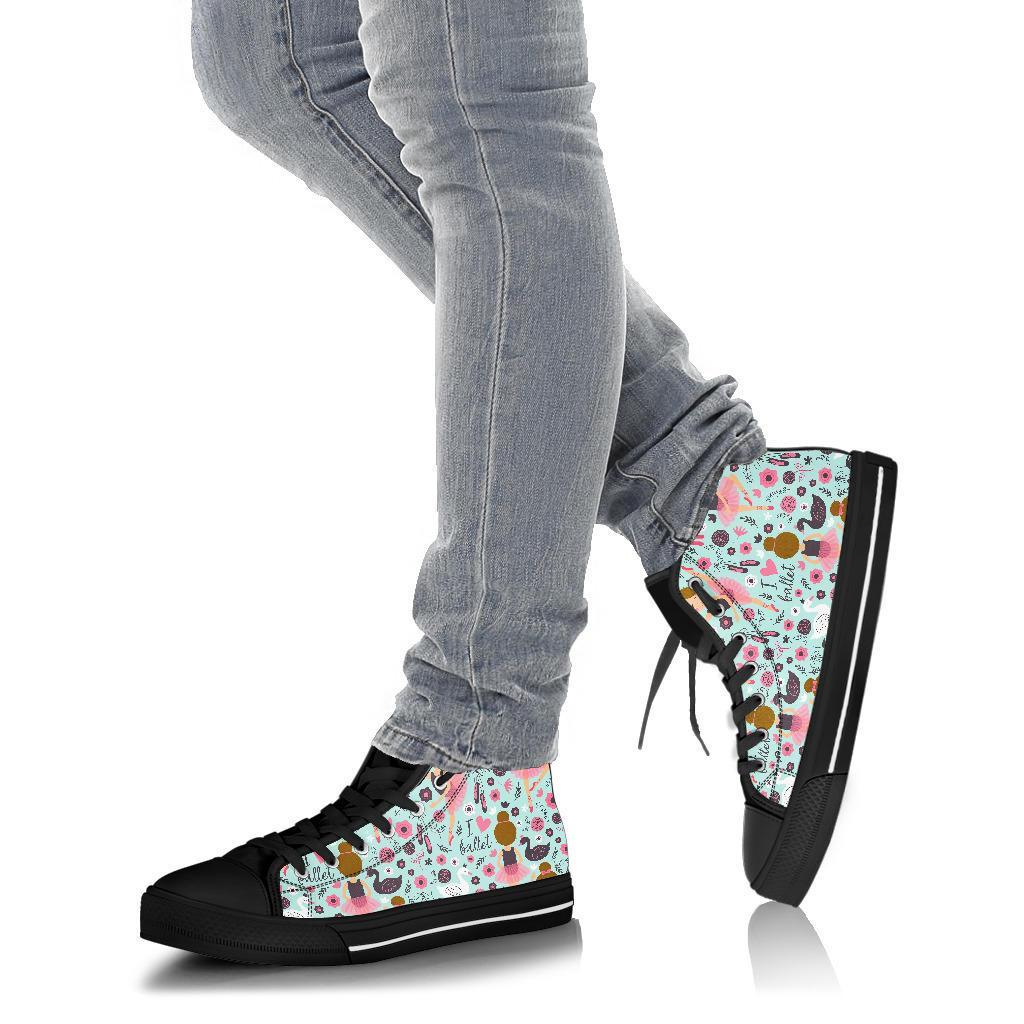 Ballet Girl Pattern Print Men Women's High Top Shoes-grizzshop