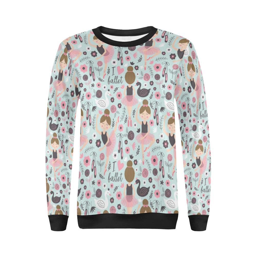 Ballet Girl Pattern Print Women Crewneck Sweatshirt-grizzshop