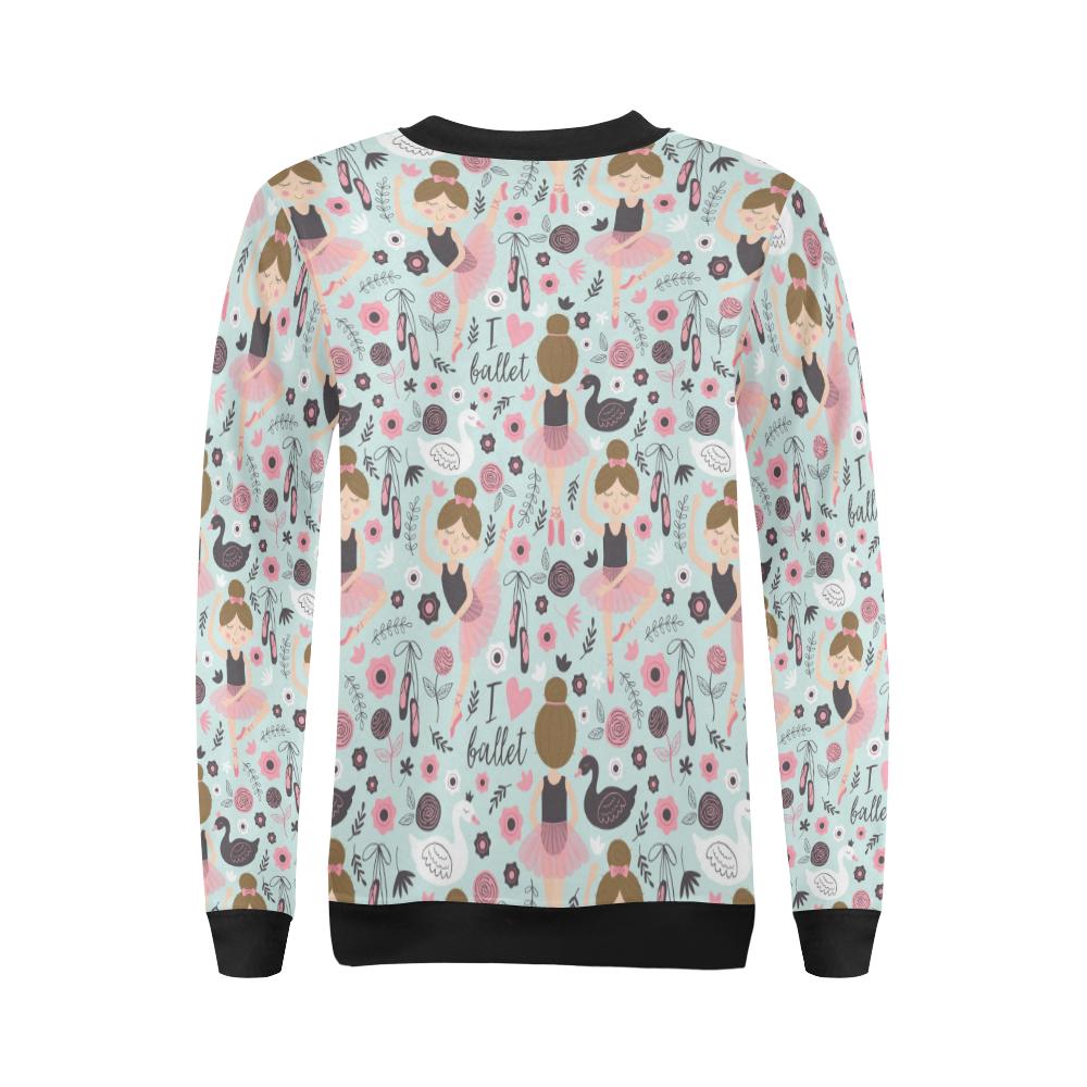 Ballet Girl Pattern Print Women Crewneck Sweatshirt-grizzshop