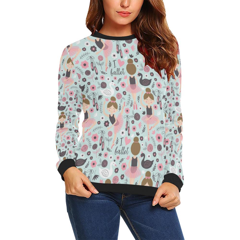 Ballet Girl Pattern Print Women Crewneck Sweatshirt-grizzshop