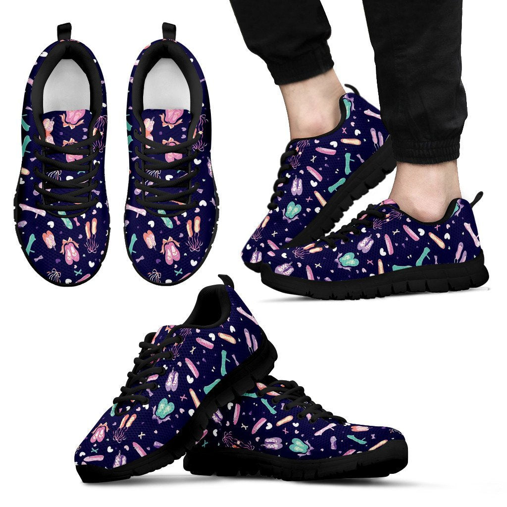 Ballet Pattern Print Black Sneaker Shoes For Men Women-grizzshop