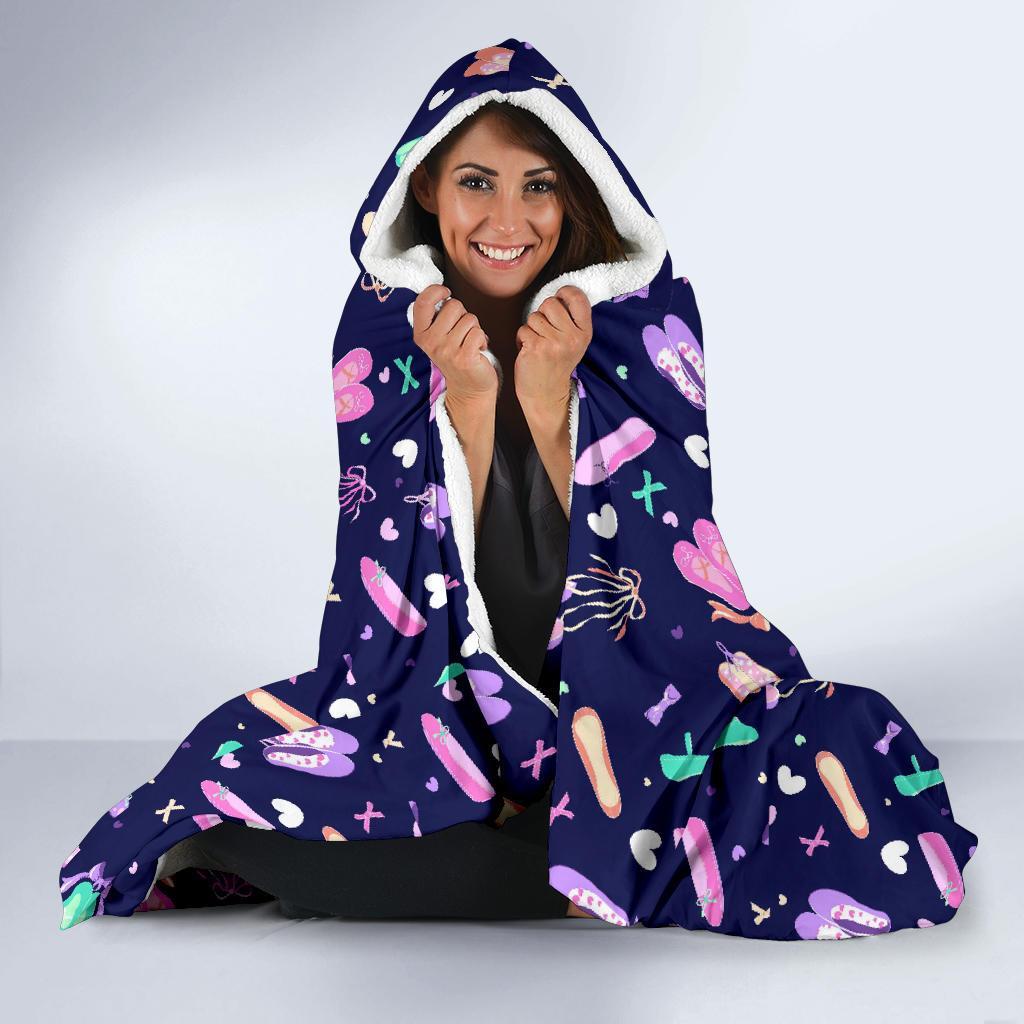 Ballet Pattern Print Hooded Blanket-grizzshop