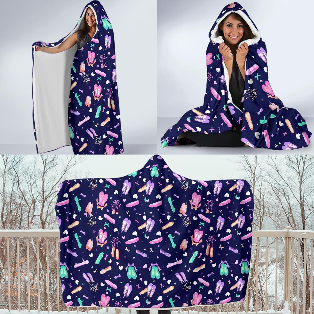 Ballet Pattern Print Hooded Blanket-grizzshop