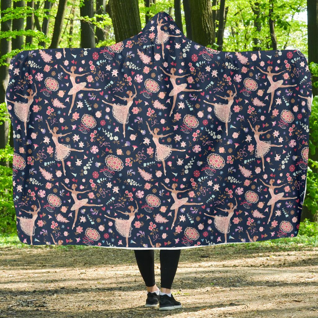 Ballet Print Pattern Hooded Blanket-grizzshop