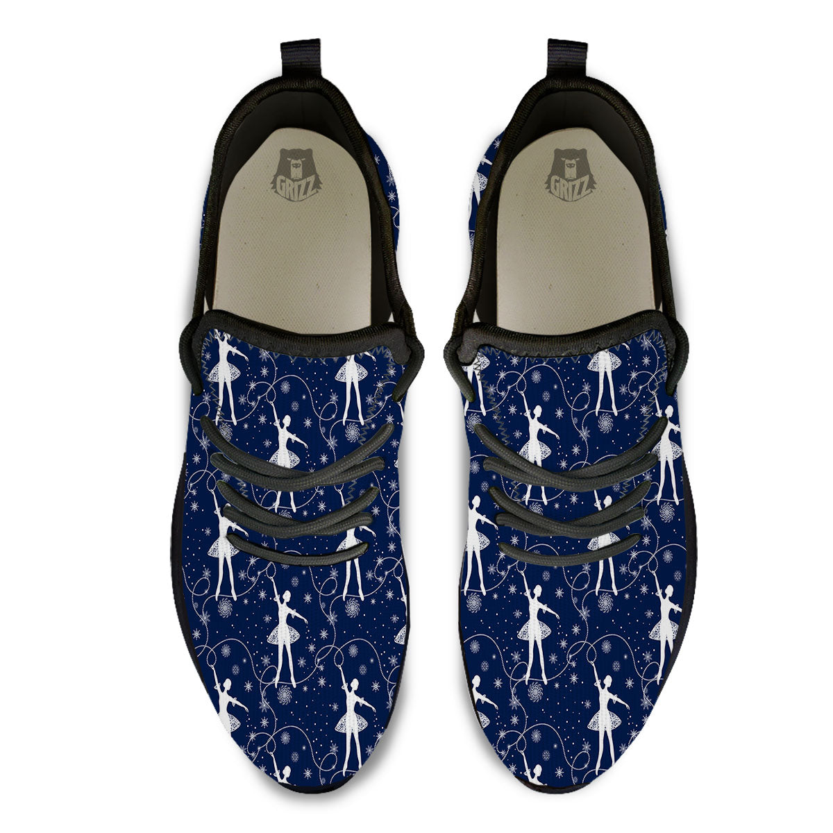 Ballet Snowflake Print Pattern Black Athletic Shoes-grizzshop
