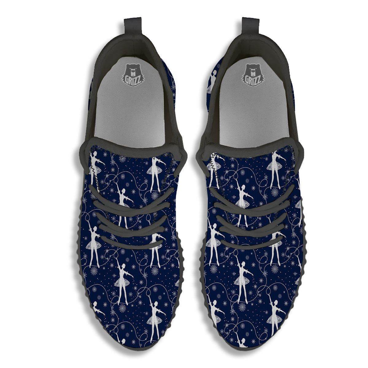 Ballet Snowflake Print Pattern Black Walking Shoes-grizzshop