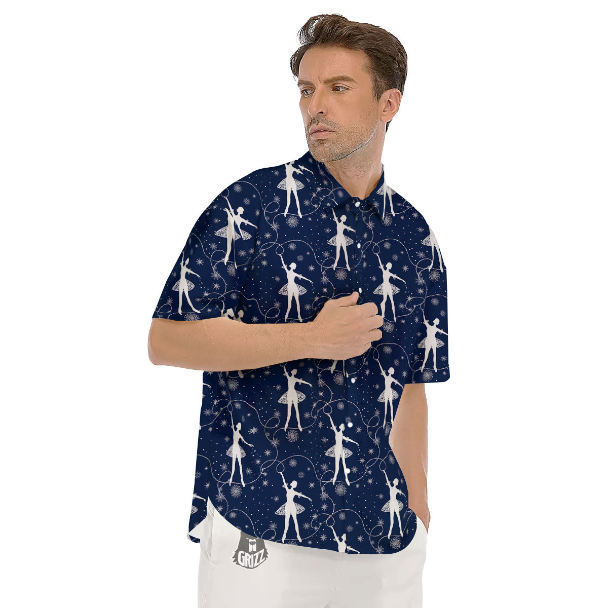 Ballet Snowflake Print Pattern Men's Short Sleeve Shirts-grizzshop