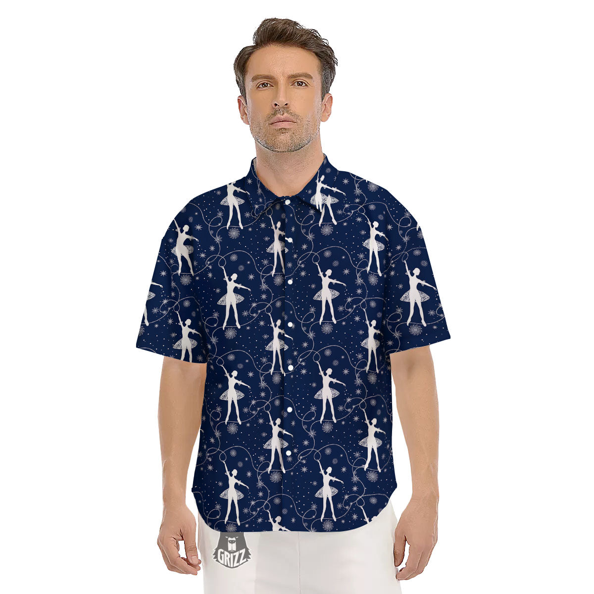 Ballet Snowflake Print Pattern Men's Short Sleeve Shirts-grizzshop